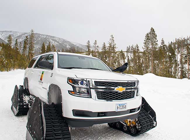 Our Snow coach in the winter Yellowstone National Park, Wyoming